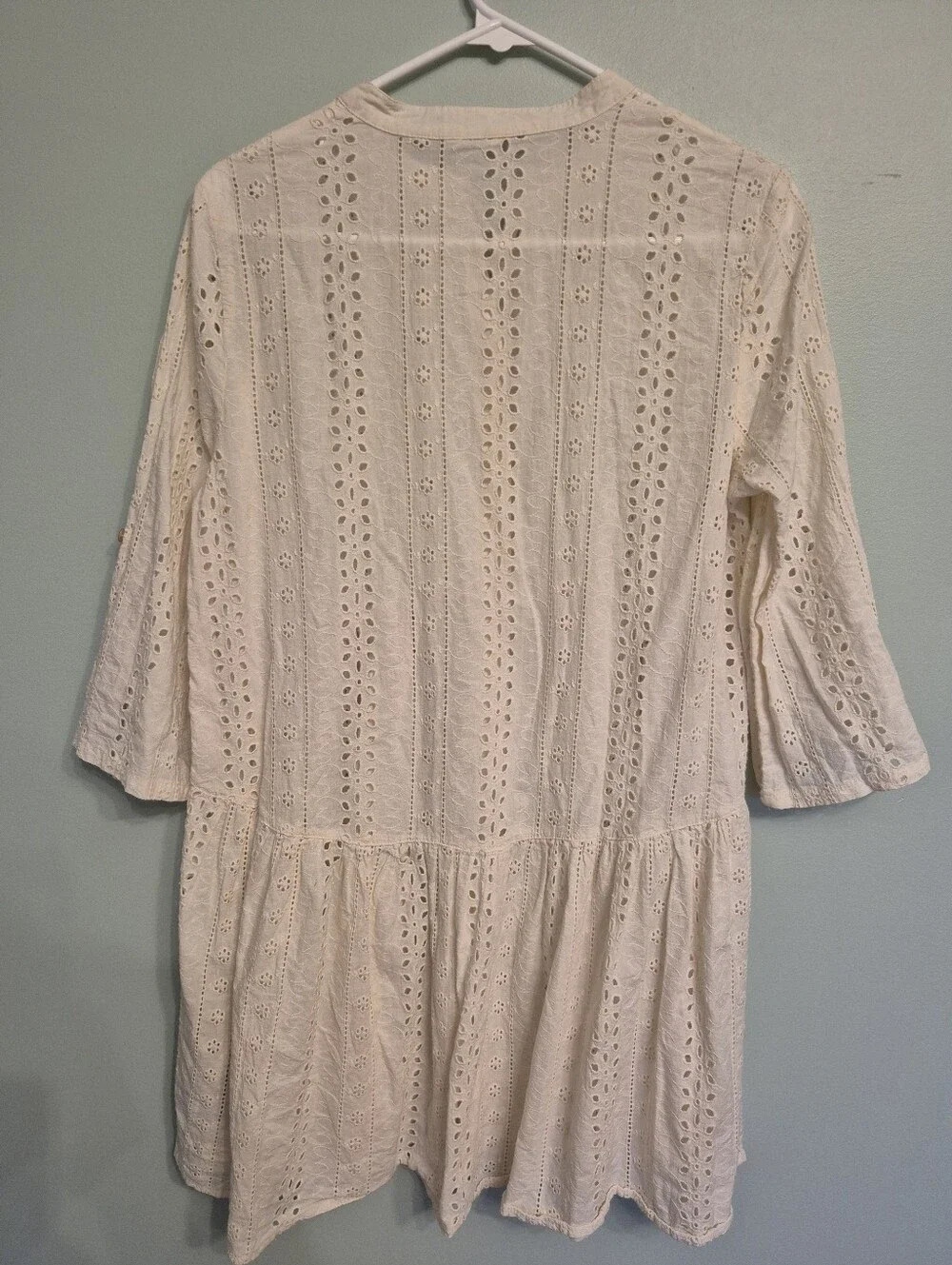 Only Women's Boho Babydoll Cottagecore Cream Eyelet Button Down Dress Size Small - Picture 8 of 8